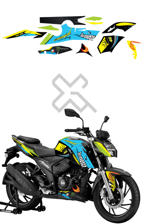 Shark Edition Full Body Sticker Compatible with Apache RTR 160/200 4V | Made in Premium Gloss Vinyl with FPF (Fade Protection Film), Waterproof, Precut Sticker, Pack of 1 Compatible with Both Side